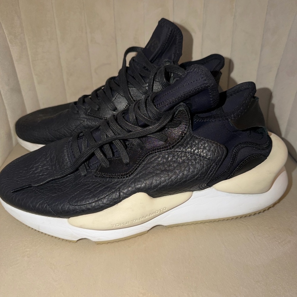 Y-3 Navy and Cream Leather Sneakers
